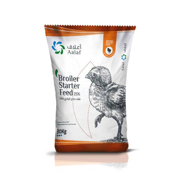 23% protein nutrient-dense broiler starter feed promoting rapid early growth, strong immunity, and uniform flock development — علف بادئ للدواجن اللاحمة غني بالمغذيات بنسبة بروتين 23٪ يدعم النمو السريع المبكر، ويعزز المناعة، ويضمن تجانس تطور القطيع