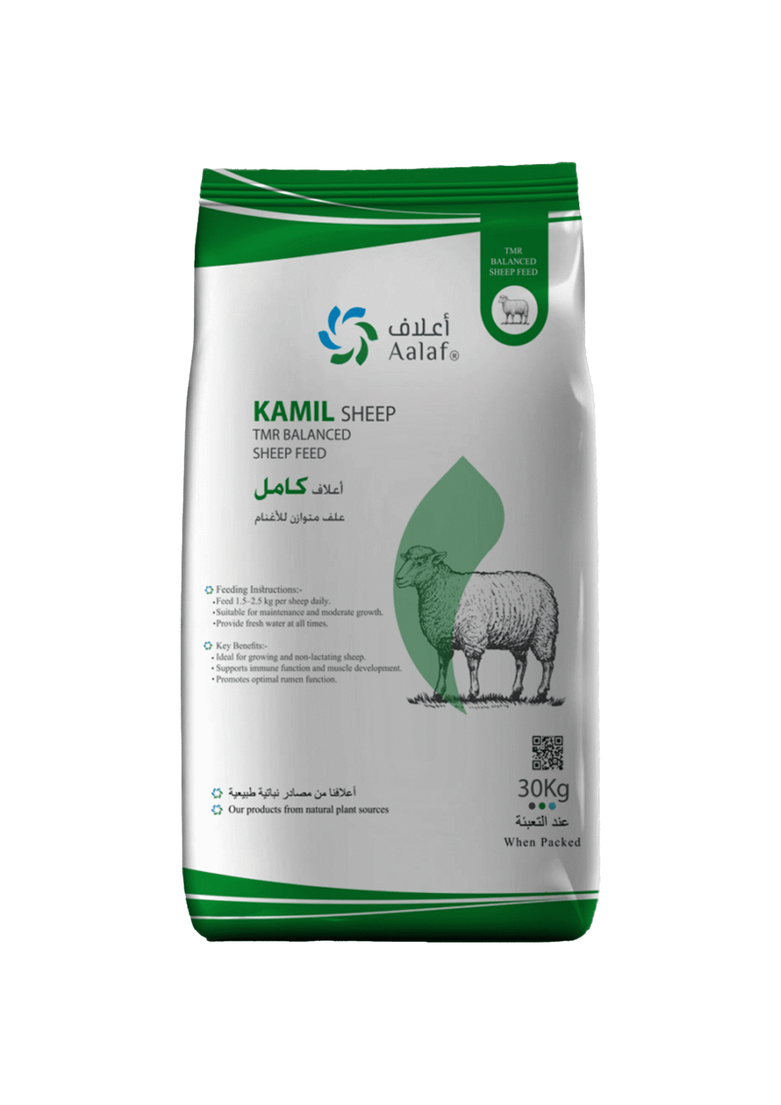 Nutritionally balanced TMR for sheep maintenance and growth, supporting flock uniformity and overall health — خلطة TMR متوازنة غذائياً لصيانة ونمو الأغنام، تدعم تجانس القطيع وصحته العامة